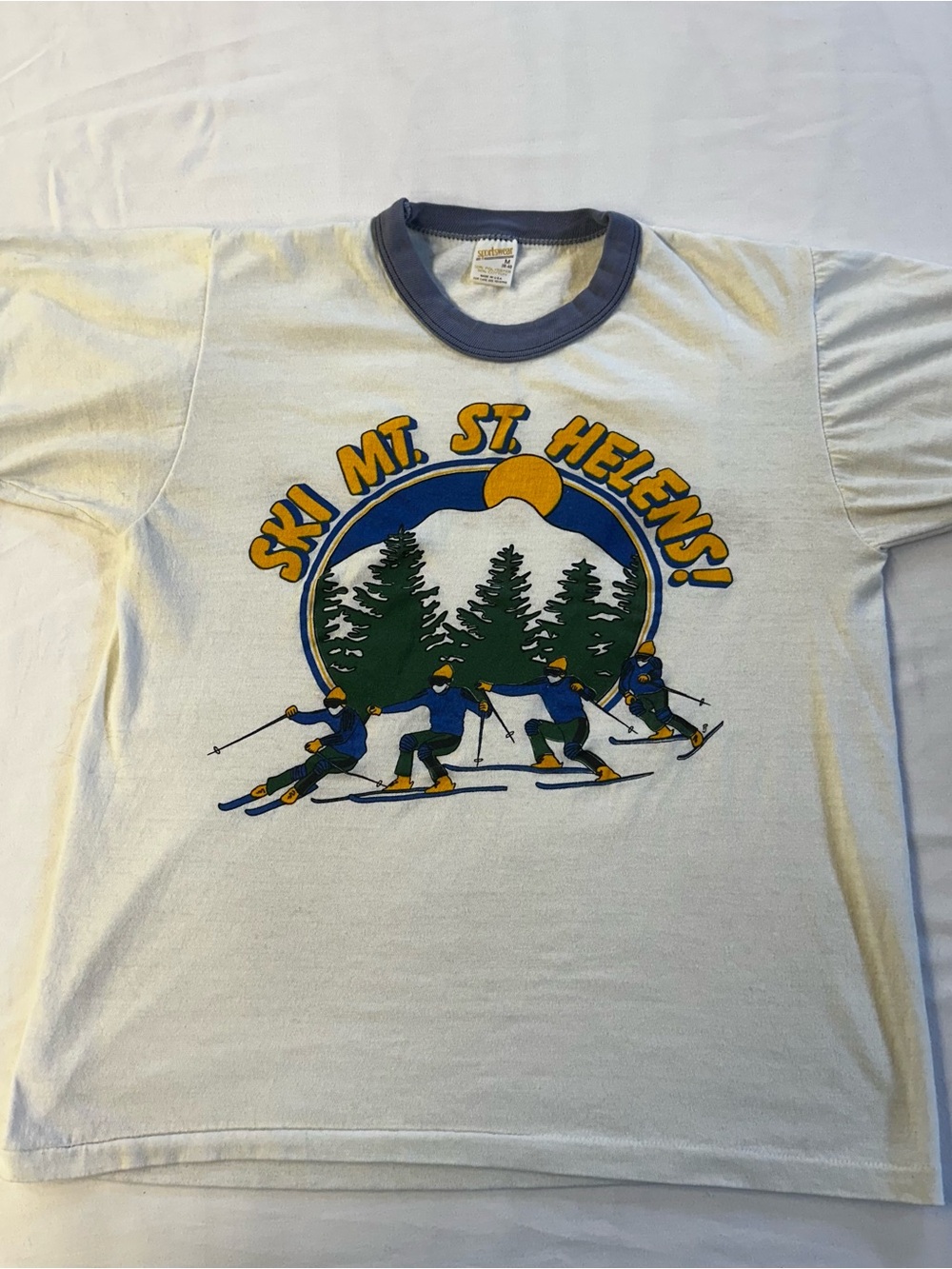 Vtg 80s Ski Mt St Helens Ringer Tee Shirt M